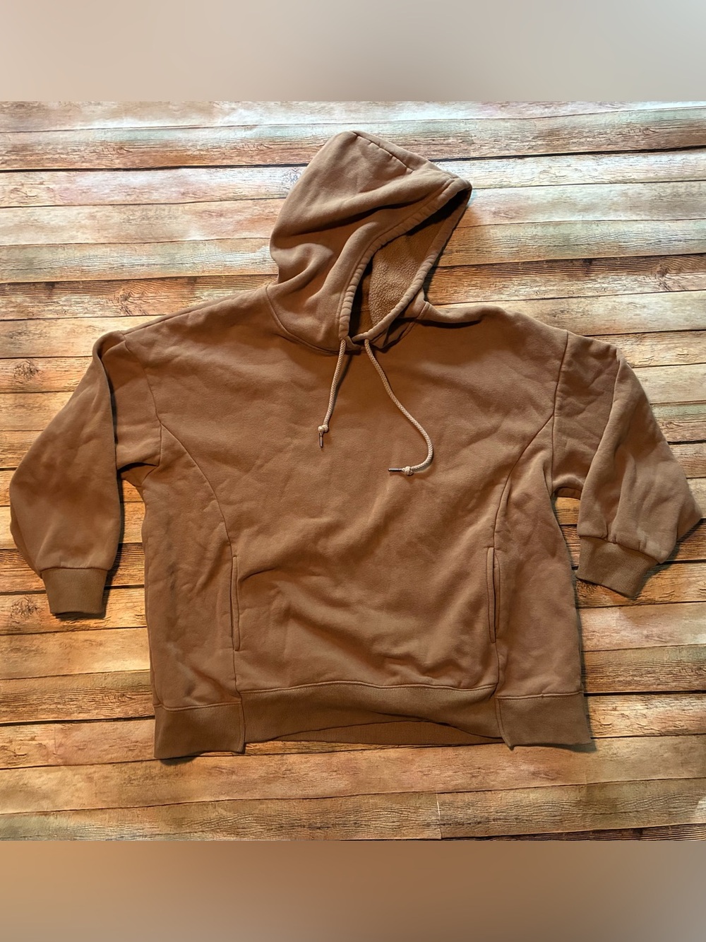 Women’s Khaki Brown Hooded Pullover Sweatshirt - Casual Fleece Hoodie XL